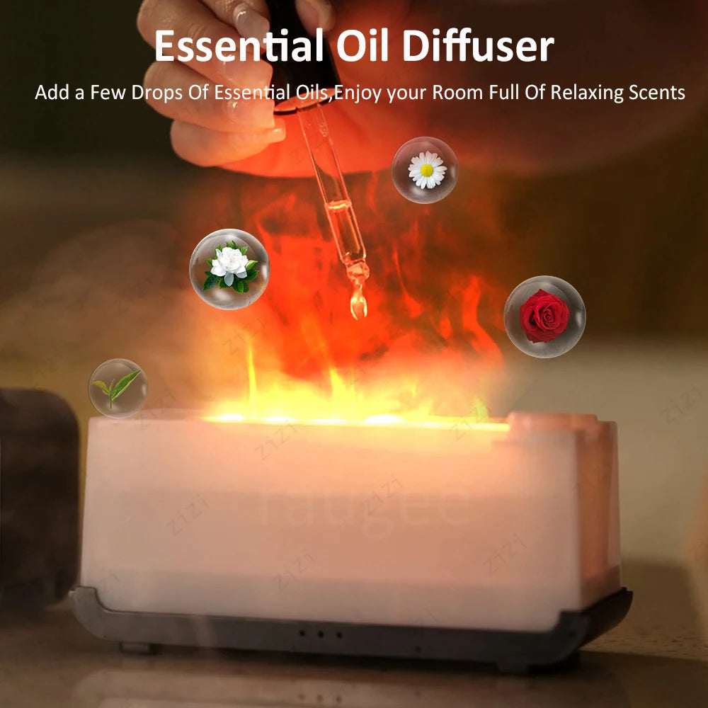 Renkli Alev Efektli Aroma Difüzörü | LED Işıklı Mini Nemlendirici