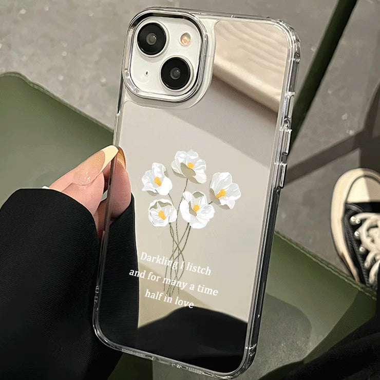 Red Flower Make Up Mirror Phone Case For IPhone 17 17Air 16 15 14 13 12 11 Pro Max XR X XS 7 8 Plus Bumber Cover Case Funda