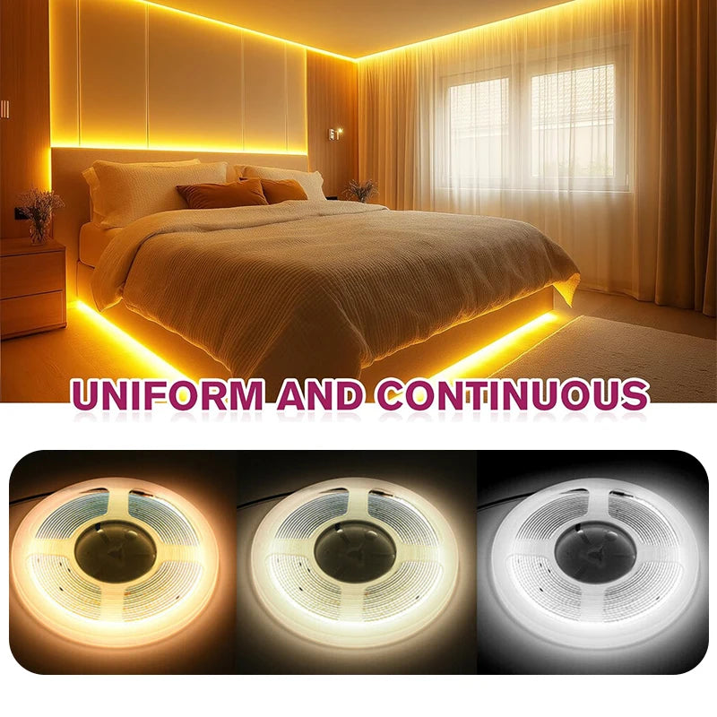 5V COB LED Şerit Işık | 3AA Pilli | Esnek Yapışkanlı Bant | Dolap Aydınlatma