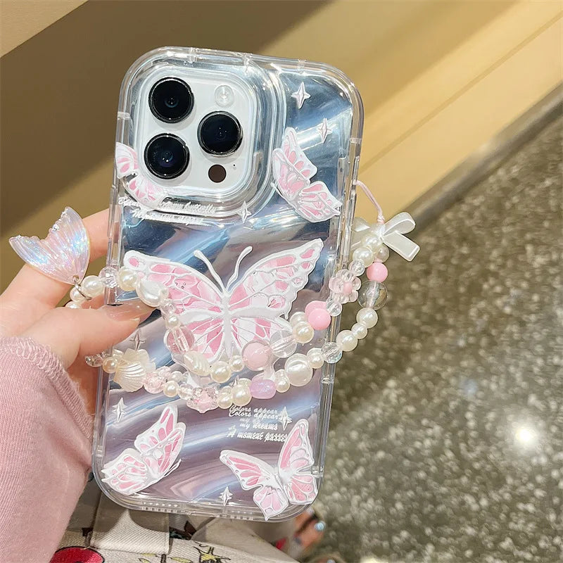 iPhone 17-7 Serisi Kelebek Desenli Şeffaf Silikon Telefon Kılıfı