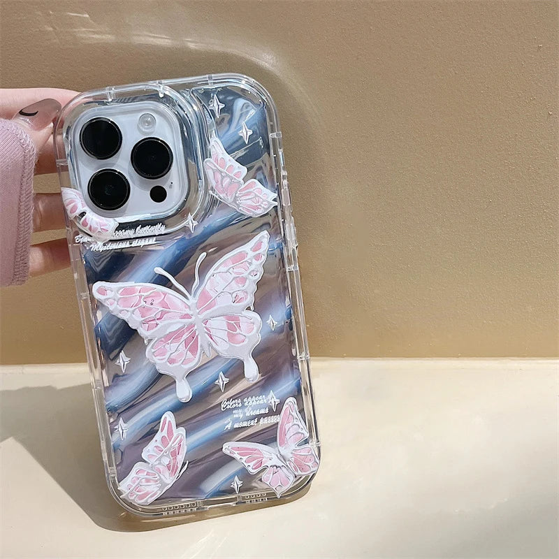 iPhone 17-7 Serisi Kelebek Desenli Şeffaf Silikon Telefon Kılıfı