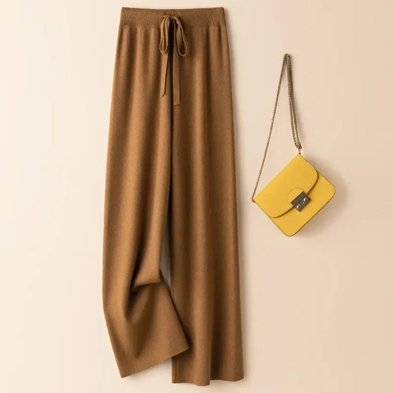Fashionable High-Waisted Knit Pants for Women Loose-Fit Draped Versatile Base Pants Trendy Autumn/Winter New Arrival Wide-Leg St