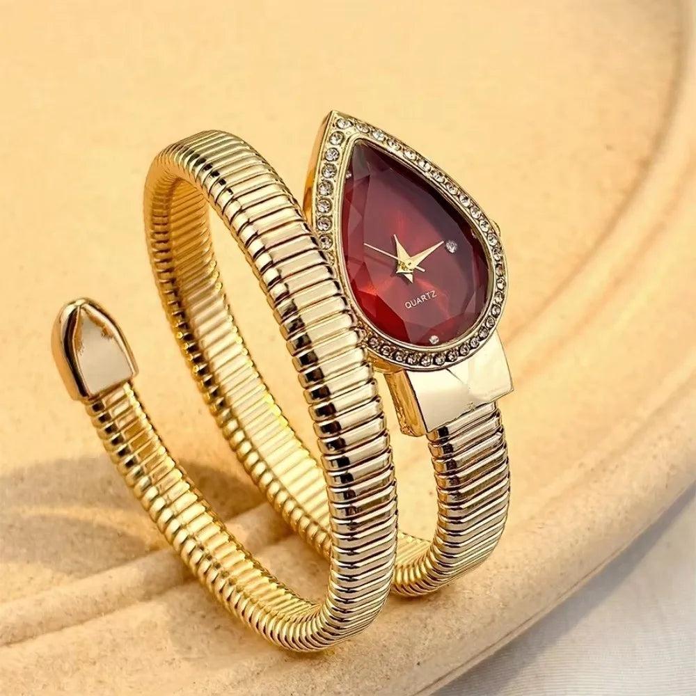 New Water Drop Headed Quartz Watch Stainless Steel Strap Elegant Wristwatch Bracelet Snake-shaped Band Watch Women's Watch