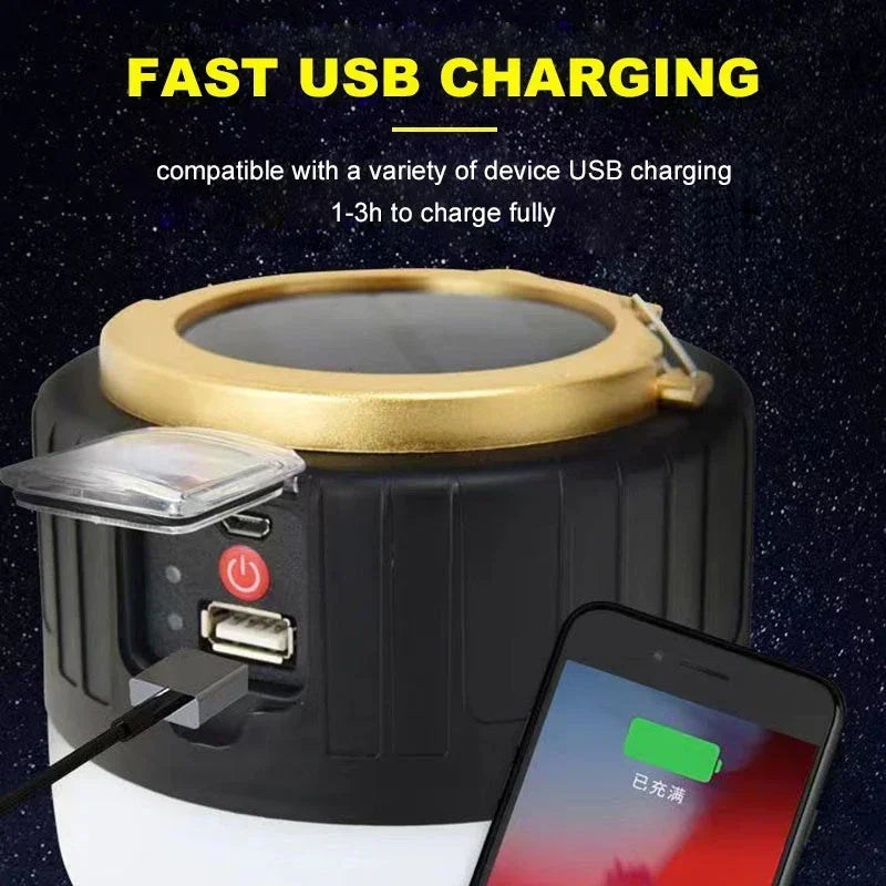 1000W Solar LED Kamp Lambası | USB Şarjlı | Acil Durum Feneri