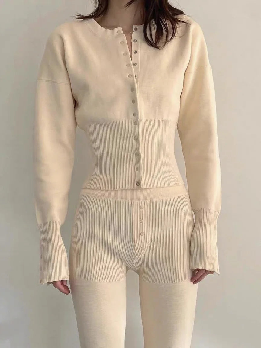 Women Knitted Cardigan Sweaters Solid Short Jumpers Round Neck Long Sleeves Single Breasted Empire Waist Slim 2026 Autumn Winter
