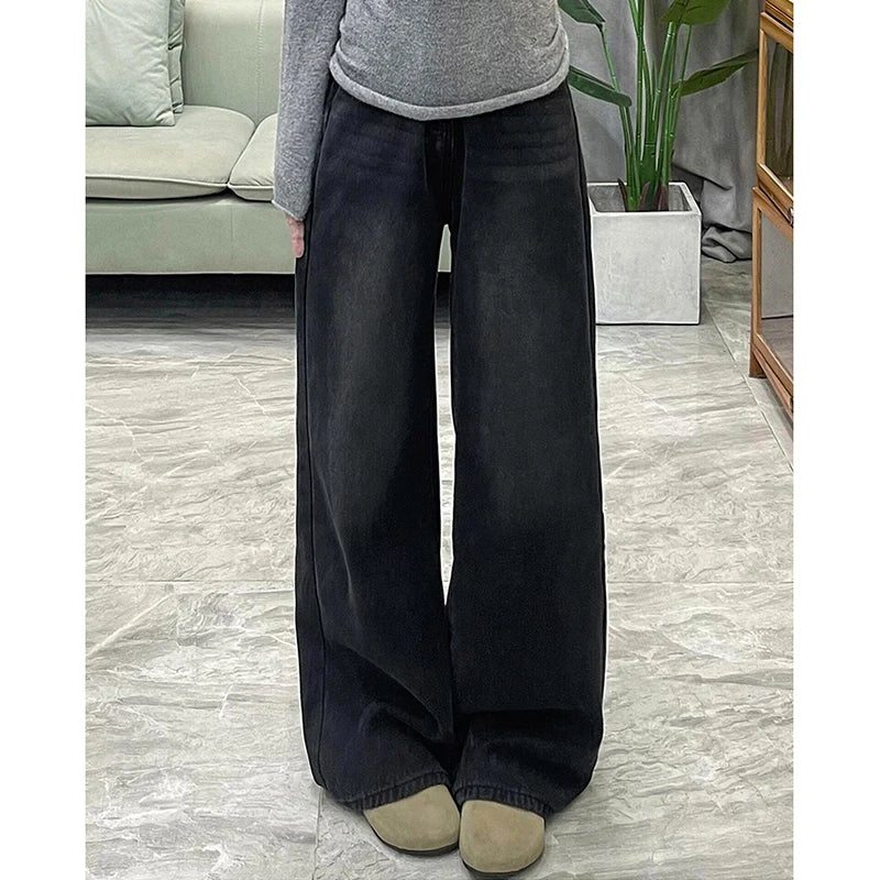 Loose Wide Leg Jeans Women's High Waist Straight Leg Jeans Casual Style Anti-Wrinkle Comfortable Fit for Pear Shaped Body