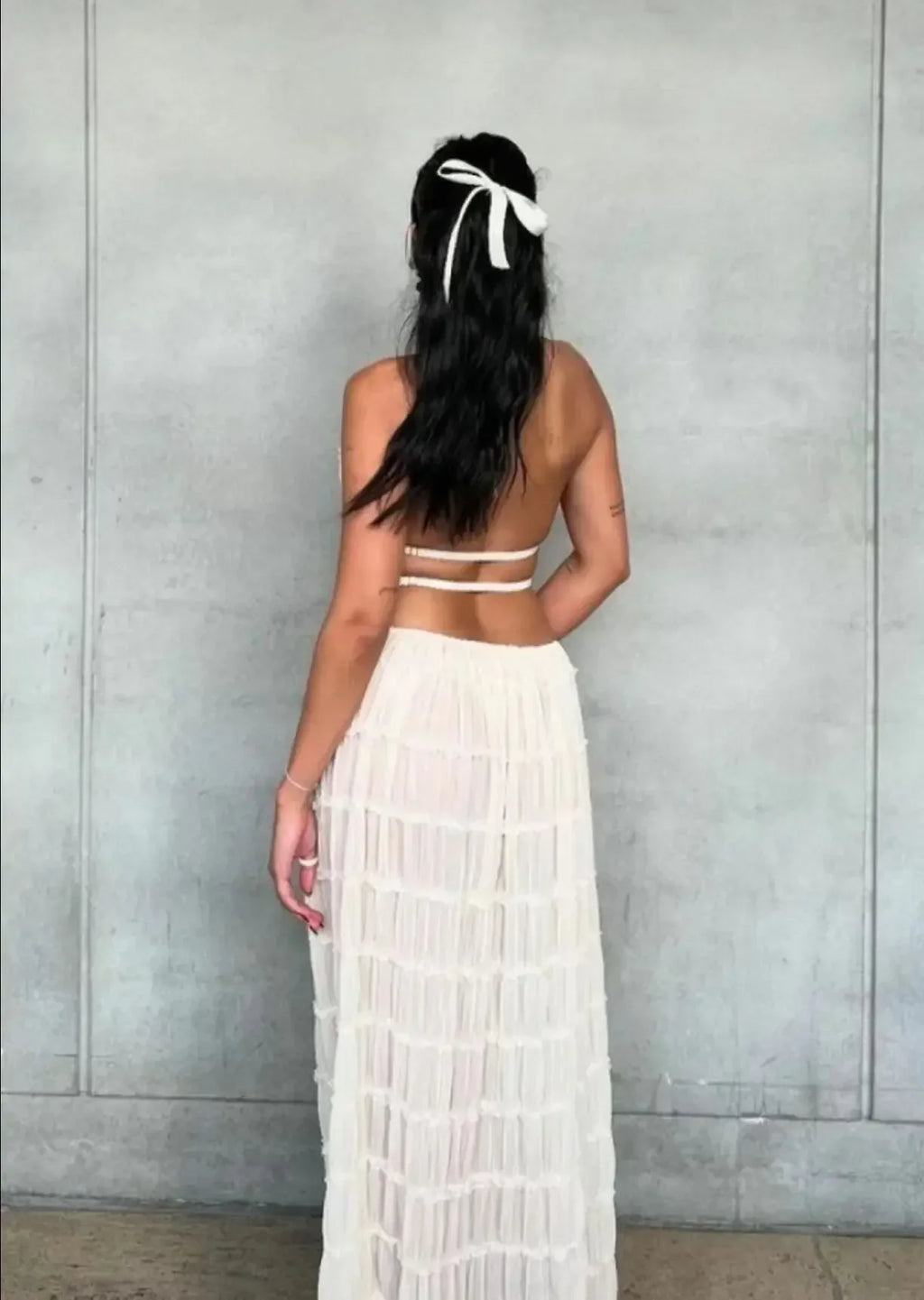 Summer New Sexy Halter Neck Pleated Lace Vest Dress Set for Women