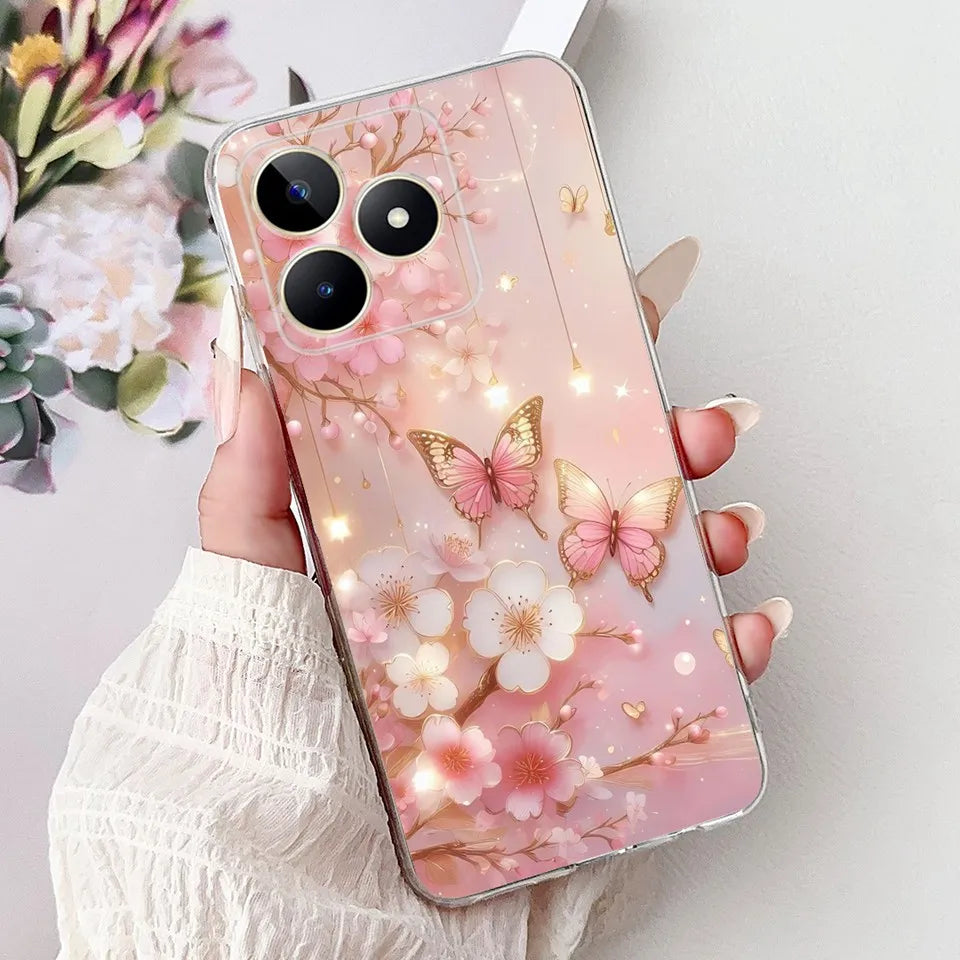 Realme C51 / C53 / C55 / C65 / C67 Şeffaf Karikatür Telefon Kılıfı