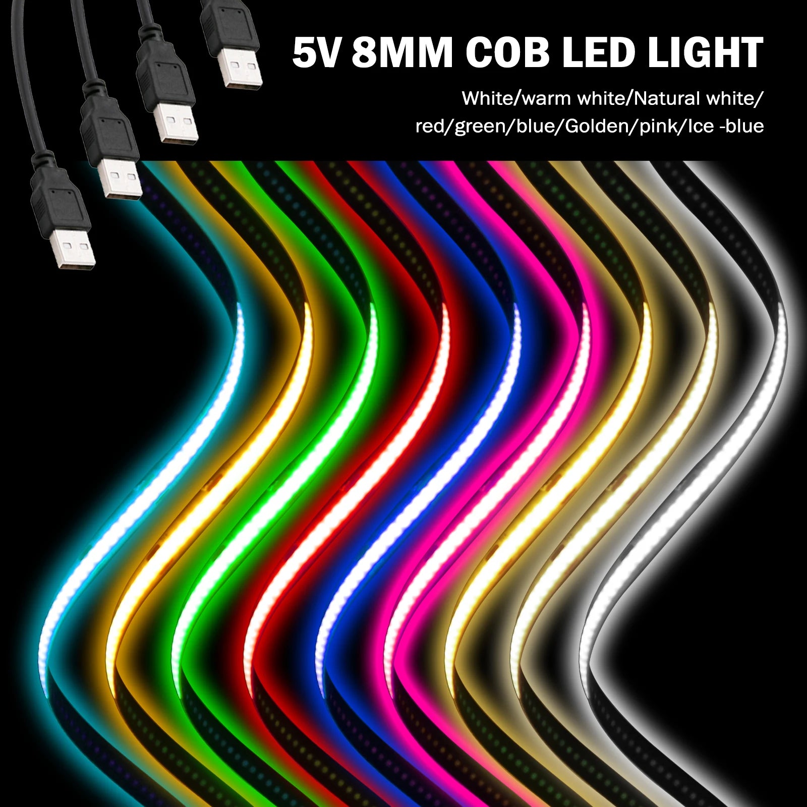 USB COB Strip Light 5V | 320 LED/m | Flexible Adhesive Tape | TV Backlighting