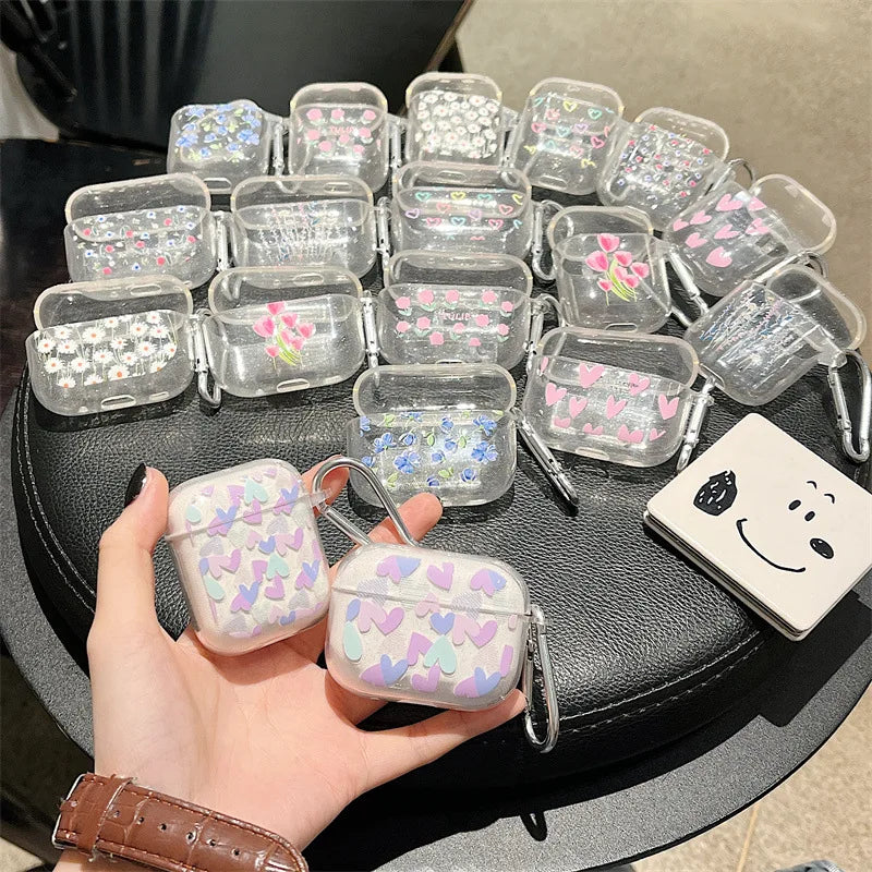 AirPods Pro 2 / 1 / 3 / 4 Simli Çiçek Desenli Kılıf | Anahtarlık