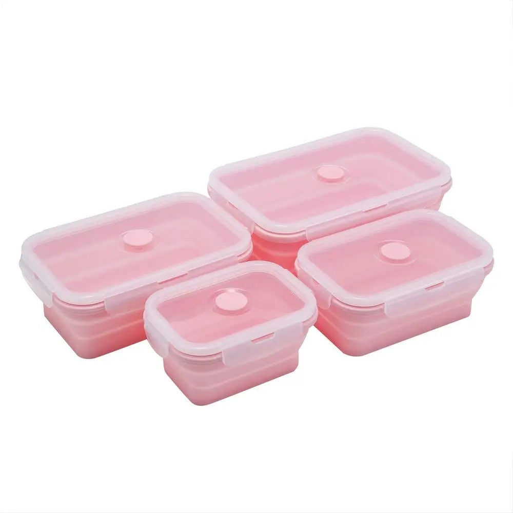 Katlanabilir Silikon Saklama Kabı 4'lü Set | Kapakalı | BPA İçermez | Bento Kutusu
