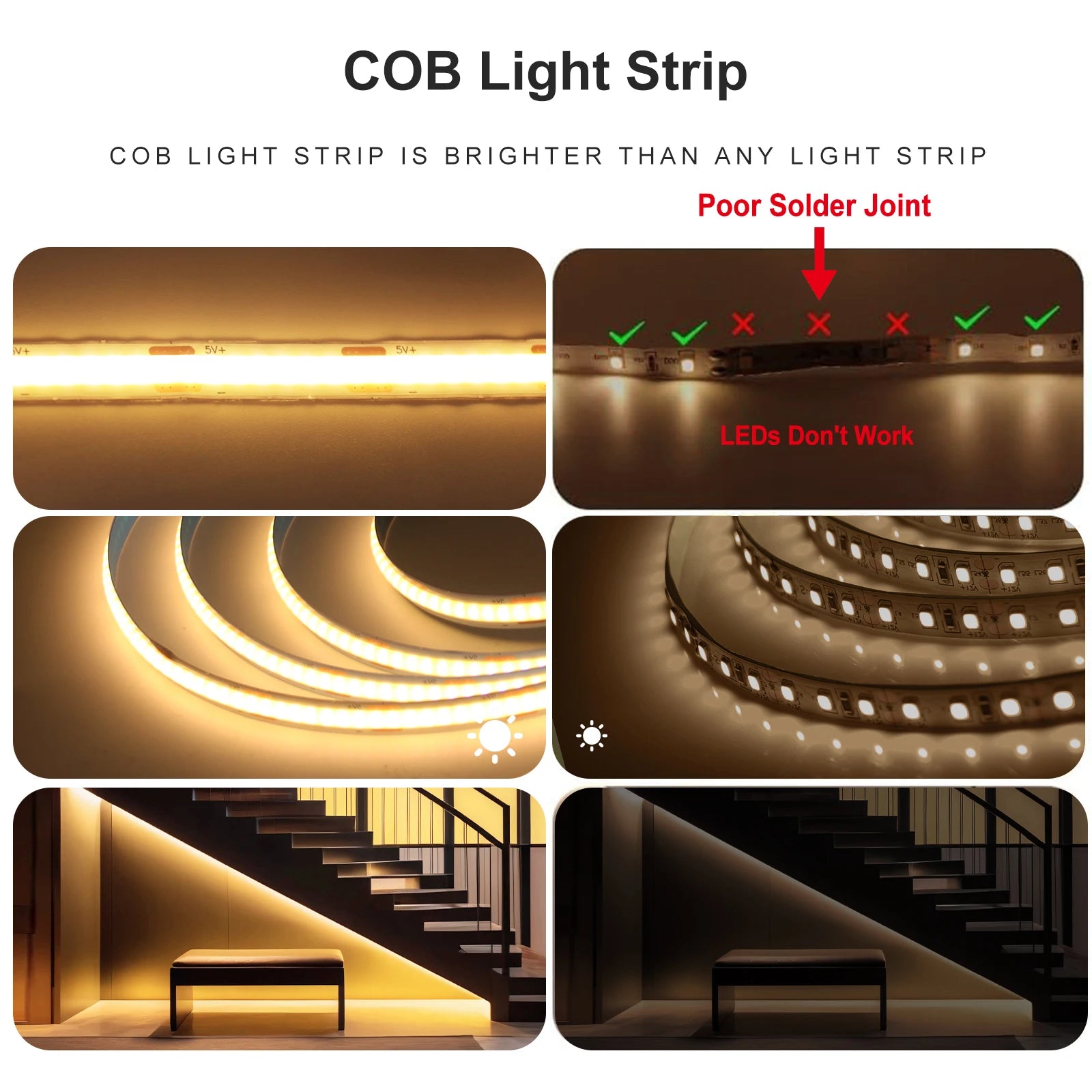 USB COB Strip Light 5V | 320 LED/m | Flexible Adhesive Tape | TV Backlighting