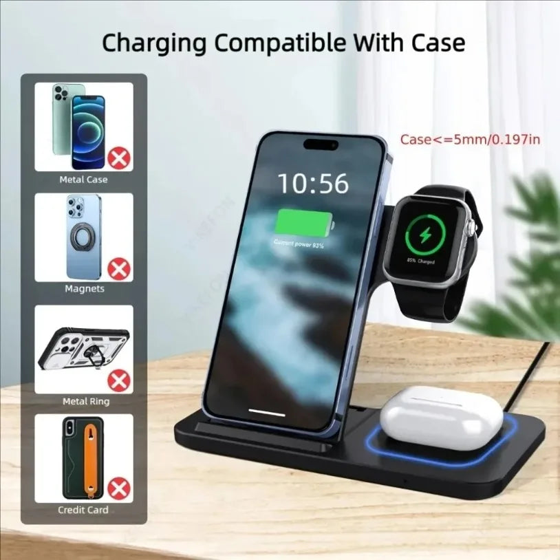 3'ü 1 Arada 30W Katlanabilir Kablosuz Şarj İstasyonu | iPhone & iWatch & AirPods Uyumlu