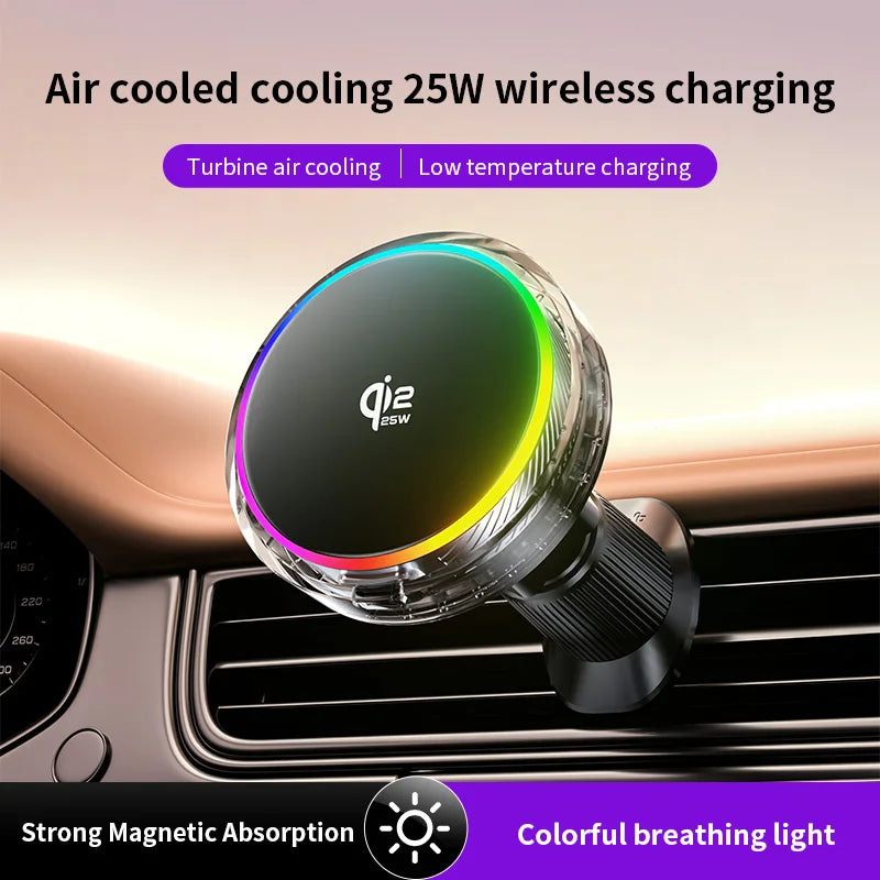 Qi2 25W Manyetik Araç İçi Kablosuz Şarj | RGB Aydınlatma | iPhone MagSafe Uyumlu