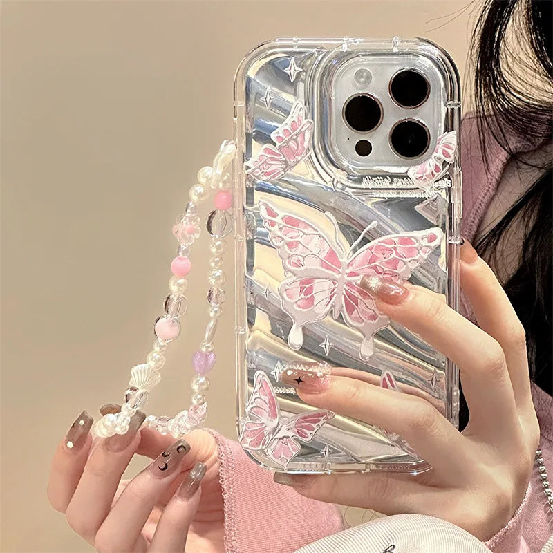 iPhone 17-7 Serisi Kelebek Desenli Şeffaf Silikon Telefon Kılıfı