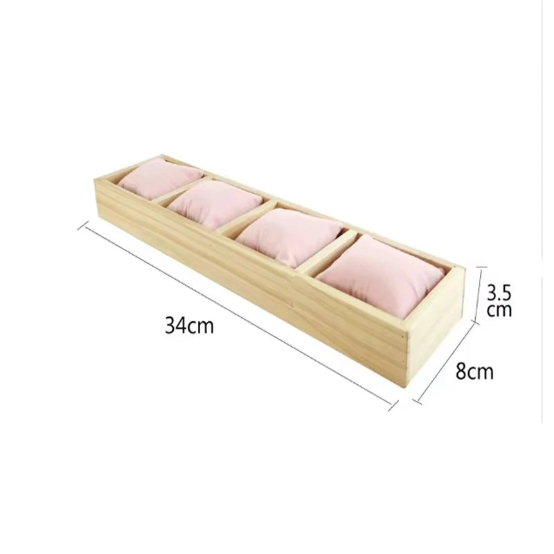 Bambu Ahşap Kadife Takı Düzenleyici - 4 Bölmeli Tepsi