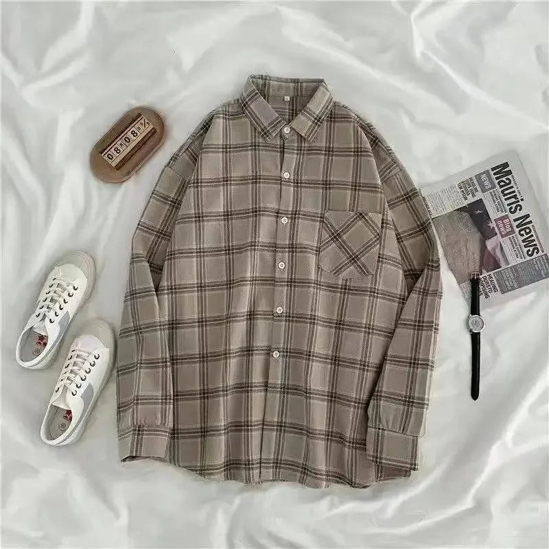 Plaid shirt women long sleeve retro port taste loose size women Korean version of the spring wear student jacket
