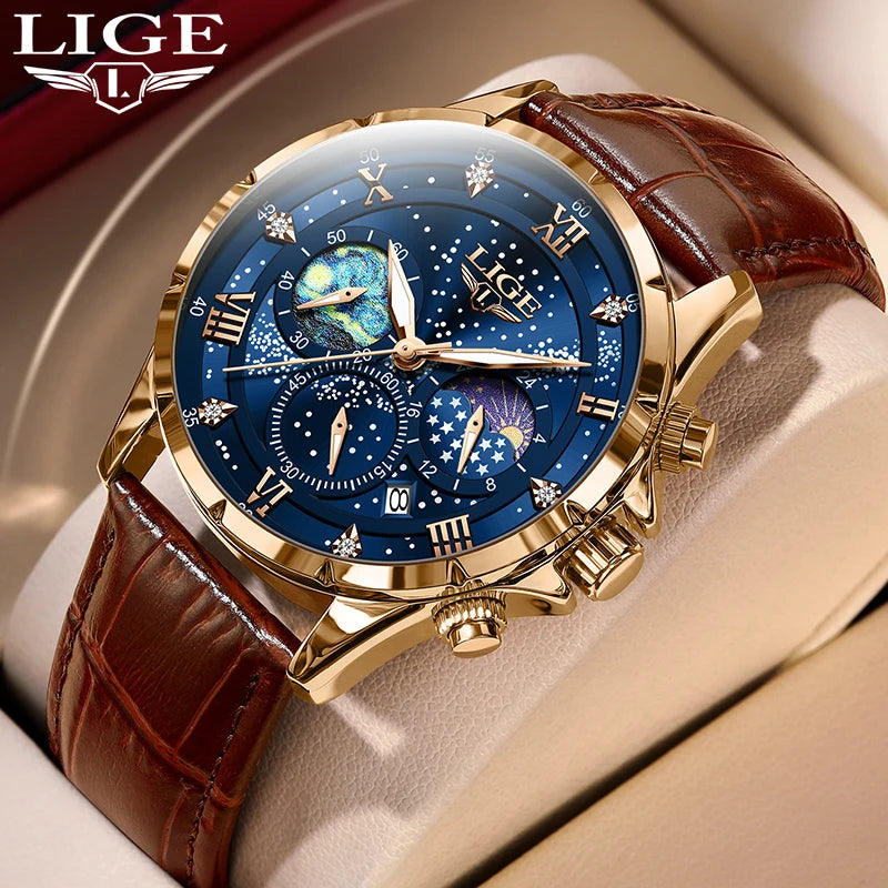 LIGE Men Watches Casual Sport Watch Men Luxury Waterproof Date Watches Luminous Chronograph Wristwatch Male Quartz Leather Clock