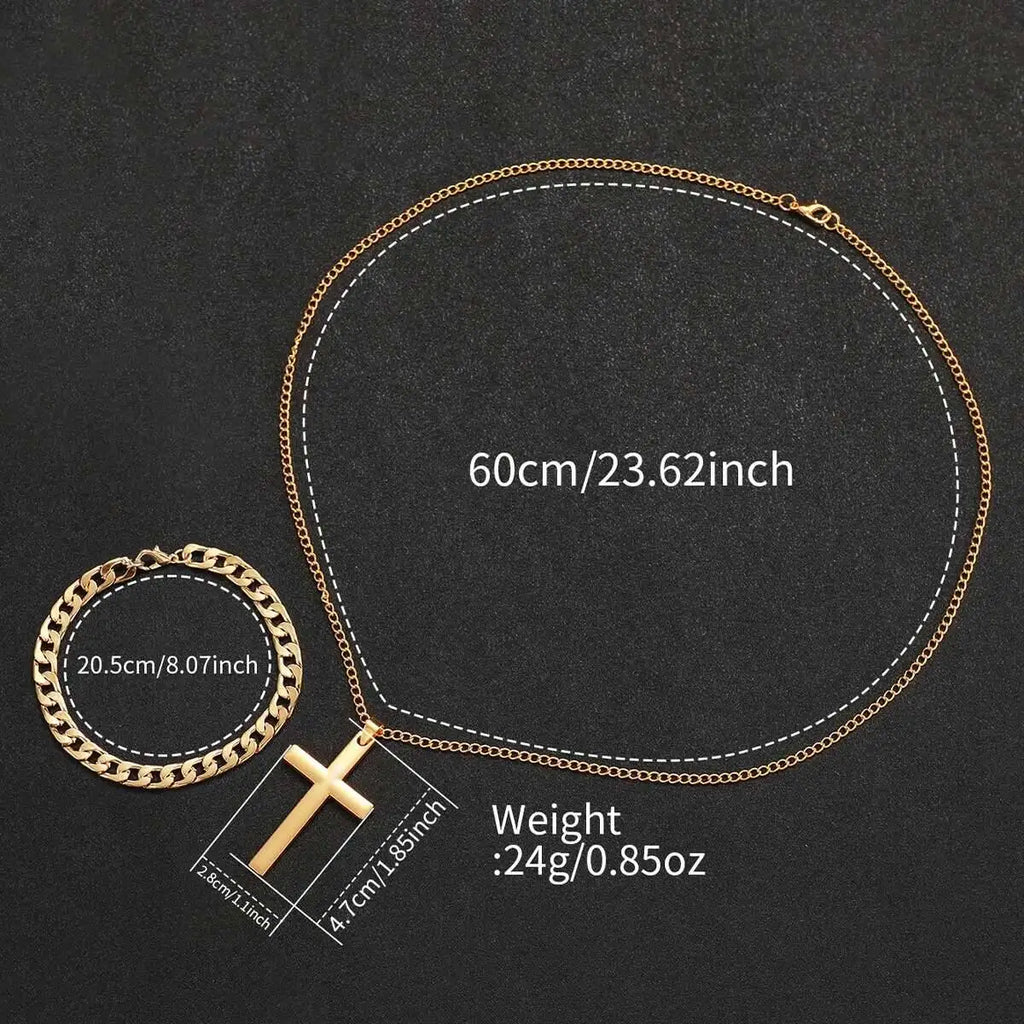 3PCS/Set Fashion Large Dial Men's Quartz Watch Luxury Men Business Watches Necklace Bracelet Set Relogio Masculino（Without Box）