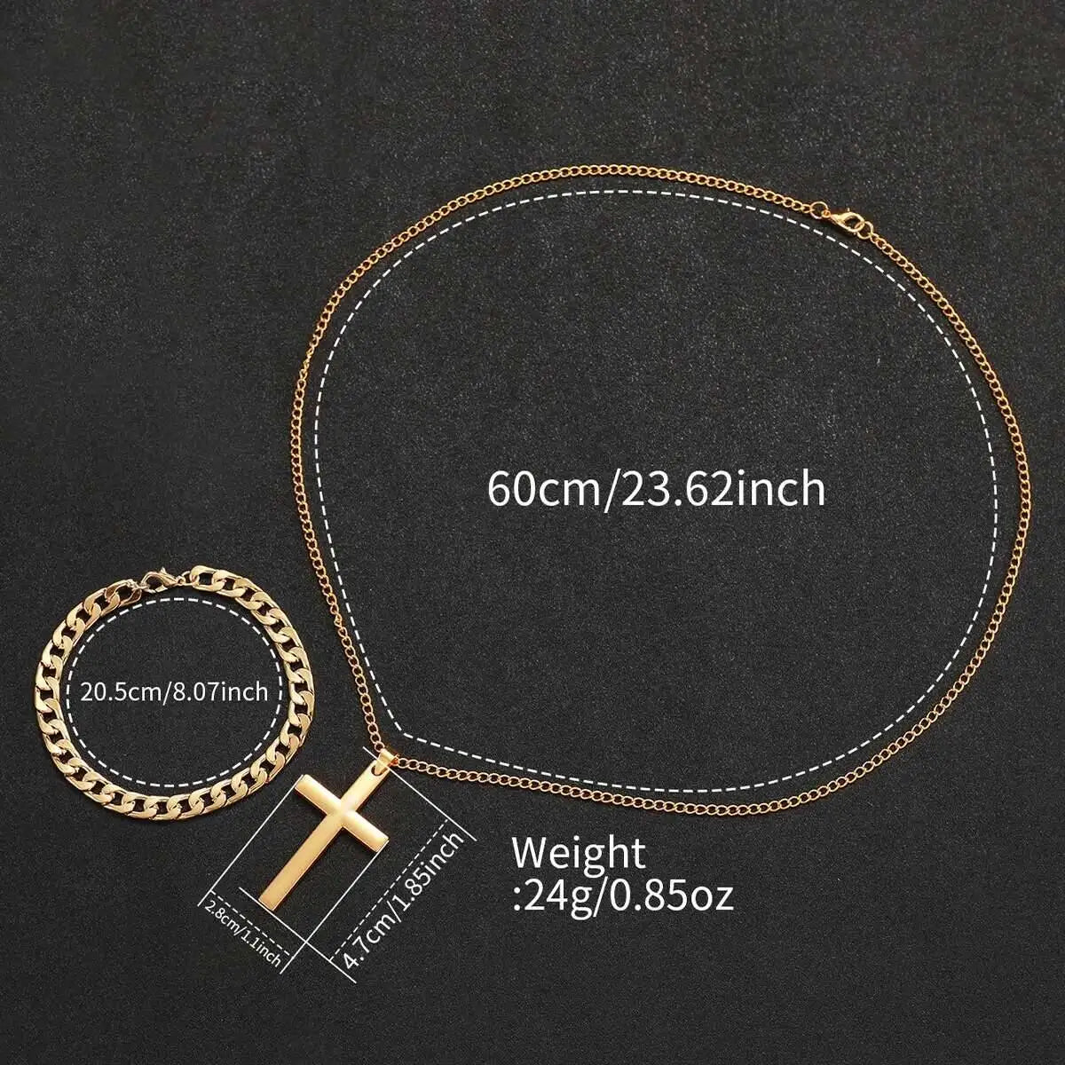 3PCS/Set Fashion Large Dial Men's Quartz Watch Luxury Men Business Watches Necklace Bracelet Set Relogio Masculino（Without Box）