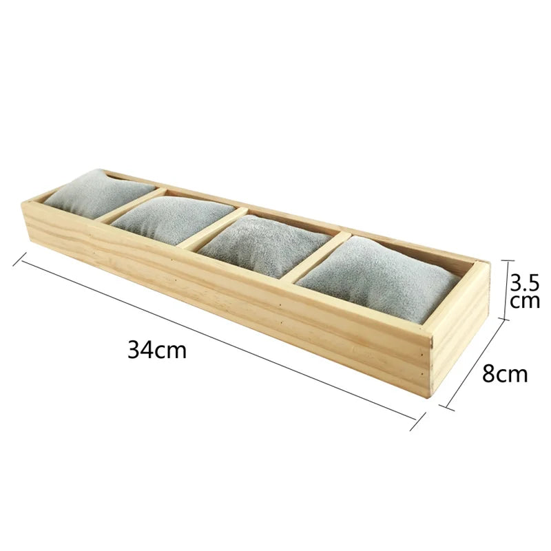 Bambu Ahşap Kadife Takı Düzenleyici - 4 Bölmeli Tepsi