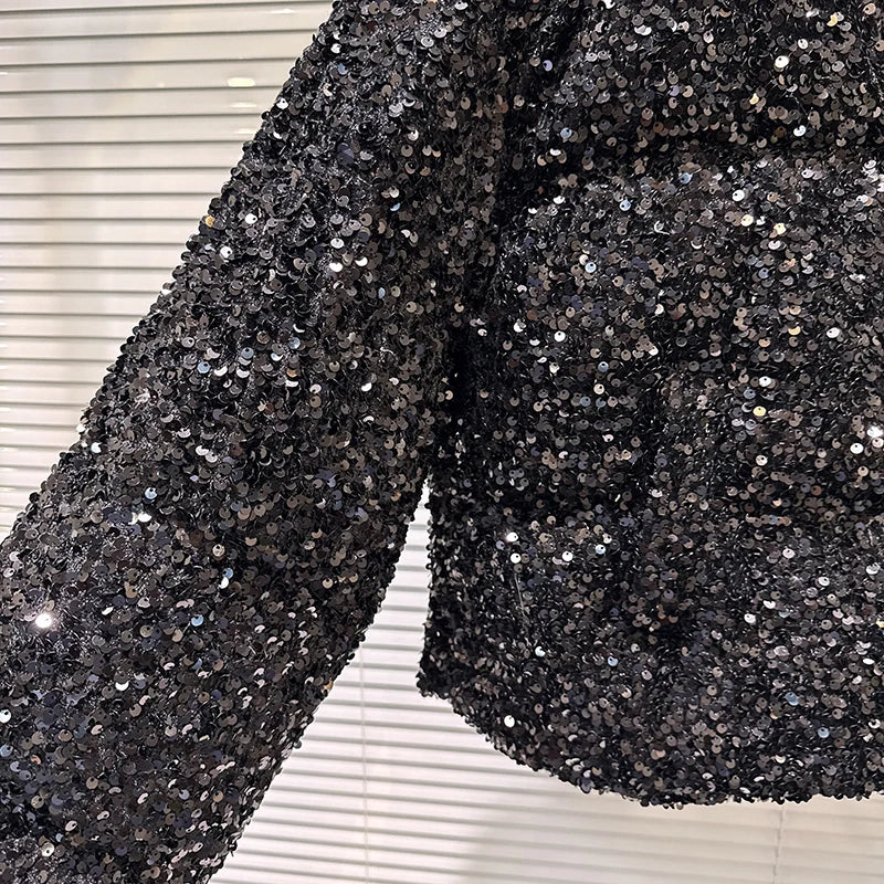 DEAT 2025 Winter New Fashion Heavy Industry Colorful Sequin Stand Collar Warm Jacket For Women Cotton-padded Coat 11A07258