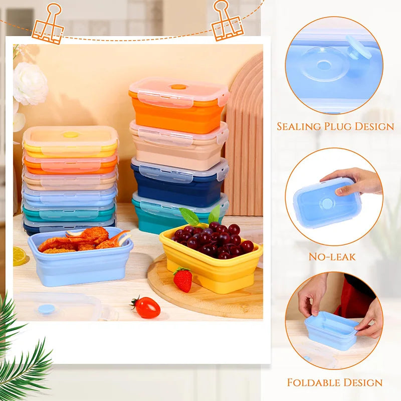 Katlanabilir Silikon Bento Kutusu | Kapakalı | 350ml-1200ml | Dondurucu Uyumlu