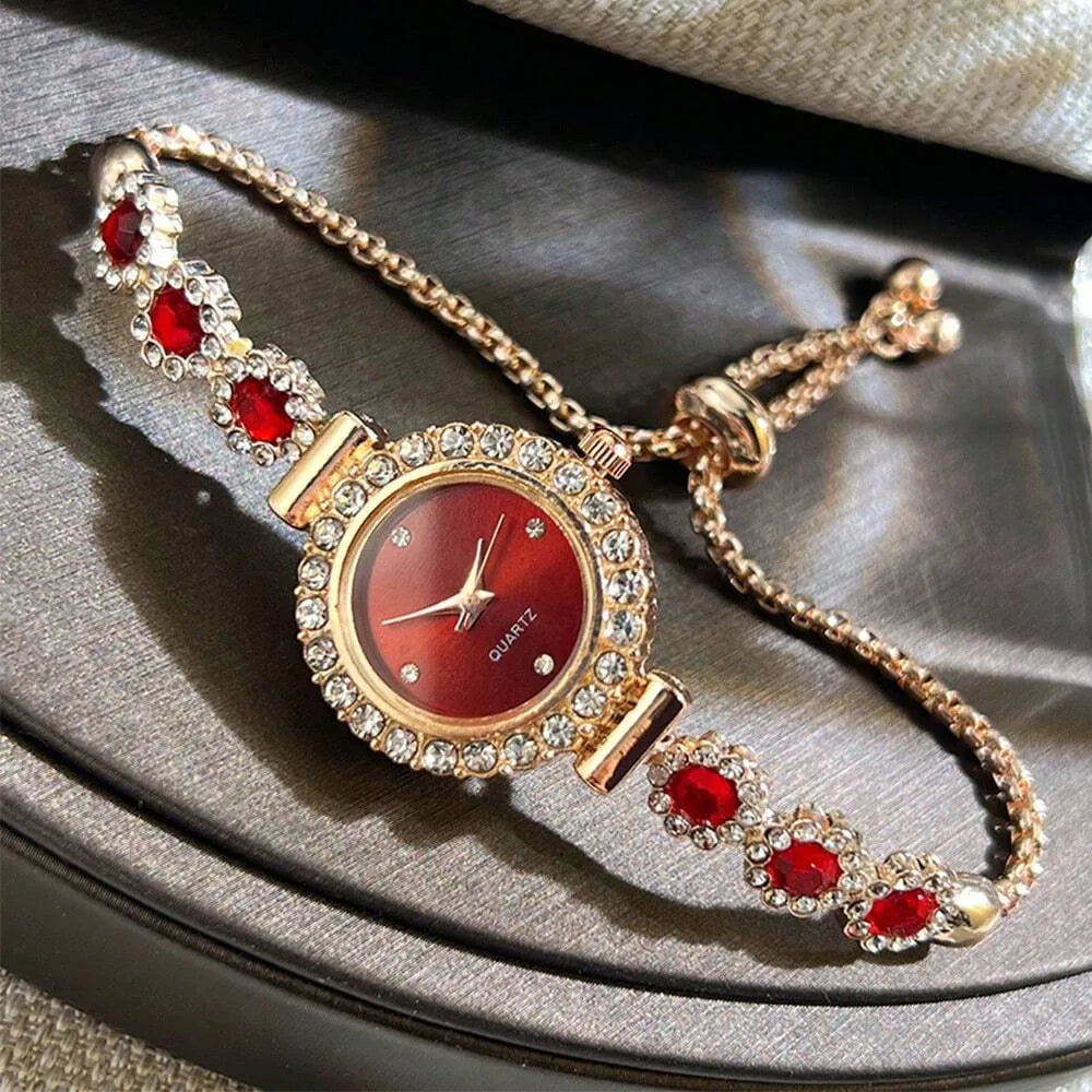 Elmas Çiçek Bileklik Kadın Saati - Rhinestone Kuvars Kol Saati