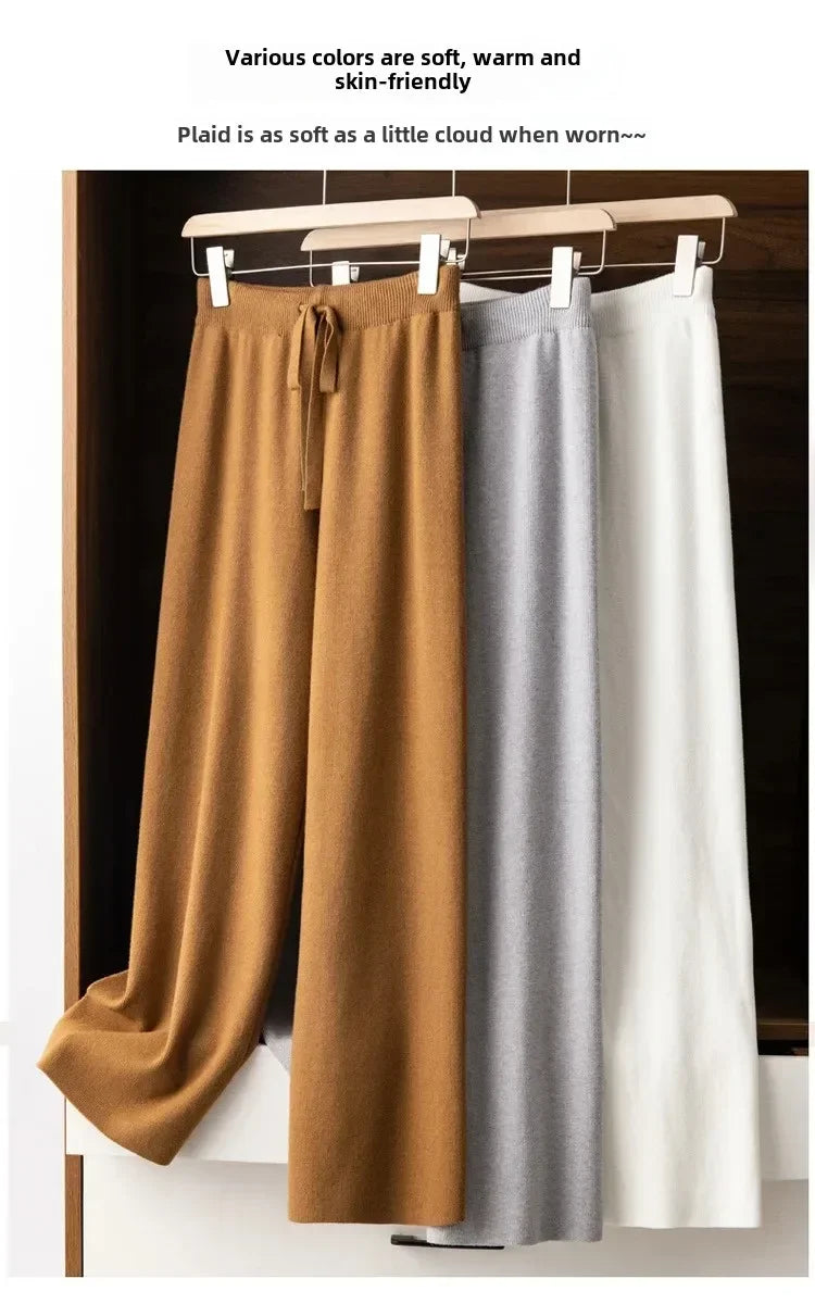 Fashionable High-Waisted Knit Pants for Women Loose-Fit Draped Versatile Base Pants Trendy Autumn/Winter New Arrival Wide-Leg St