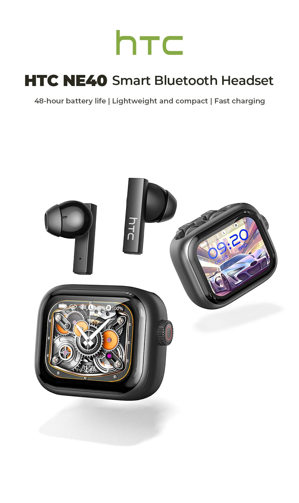 Auriculares Bluetooth TWS HTC NE40 AI Live Translation Earphone BT6.0 LED Display HiFi Sound Wireless Headset 2026 Choice