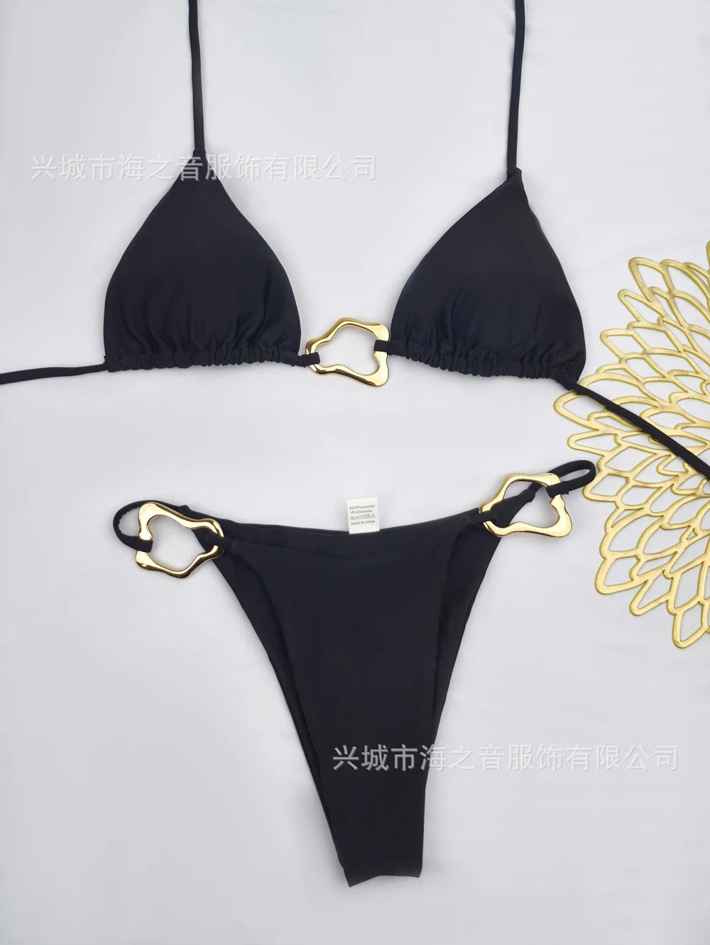 Women's Sexy Solid Halter Bikini Set Lace-Up Low Waist Two-Piece Triangle Thong Swimwear Leopard Tie On Side Brazilian Biquinis