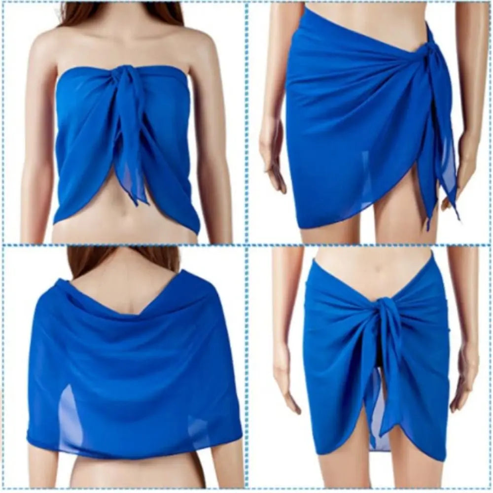 Women Summer Beach Short Sarongs Swimsuit Coverups Bikini Wrap Sheer Short Skirt Chiffon Scarf Cover Ups for Swimwear