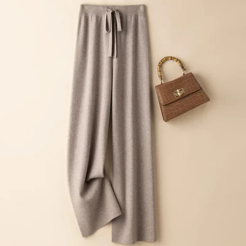 Fashionable High-Waisted Knit Pants for Women Loose-Fit Draped Versatile Base Pants Trendy Autumn/Winter New Arrival Wide-Leg St