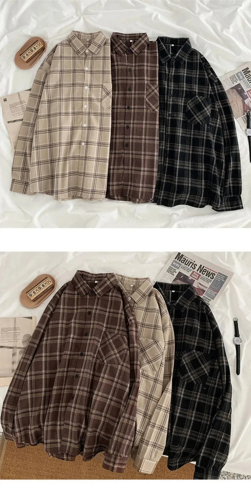 Plaid shirt women long sleeve retro port taste loose size women Korean version of the spring wear student jacket