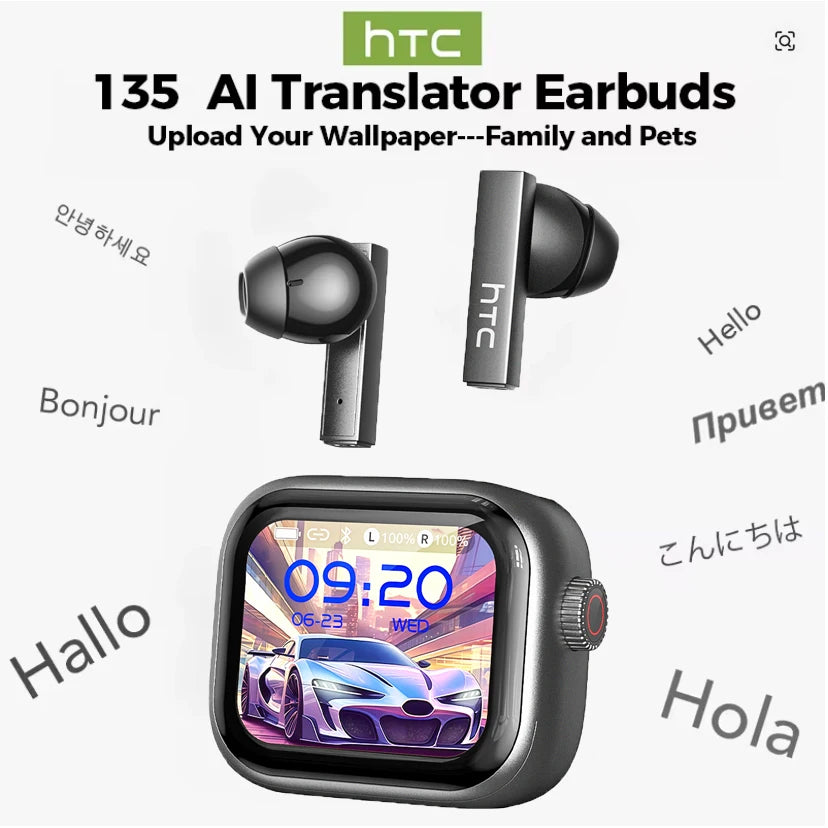 Auriculares Bluetooth TWS HTC NE40 AI Live Translation Earphone BT6.0 LED Display HiFi Sound Wireless Headset 2026 Choice