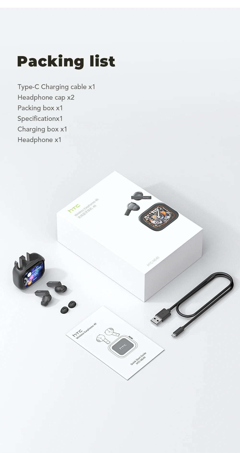 Auriculares Bluetooth TWS HTC NE40 AI Live Translation Earphone BT6.0 LED Display HiFi Sound Wireless Headset 2026 Choice