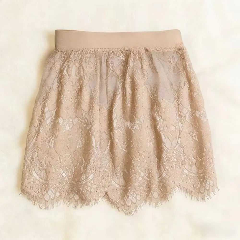 Sexy Transparent Lace Mesh Skirt Black White Short Micro Skirt Shirt Extender Summer