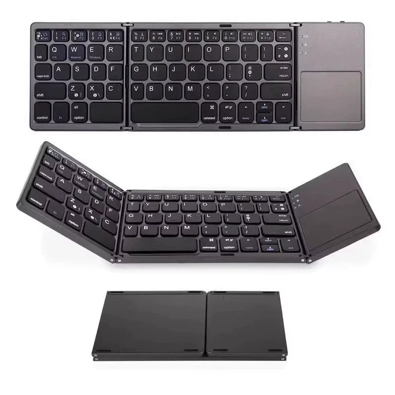 Triple Folding Wireless Keyboard Slim Touchpad Bluetooth Keyboard Rechargeable Foldable Keyboard for Tablet Laptop