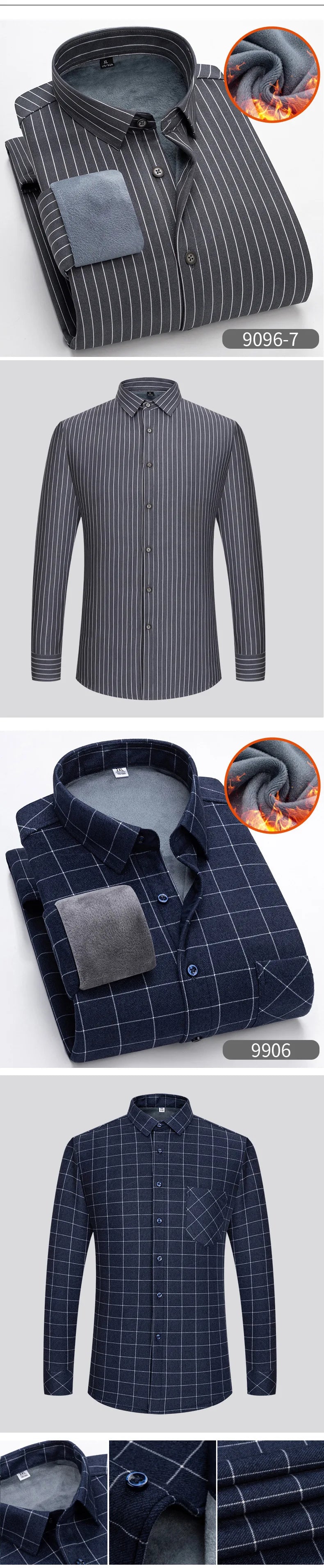 New 2025 Men's Warm Long Sleeve Plaid Design Shirt Autumn Winter Fleece and Thick Warm Men's Casual Shirts Large Size Shirt 5XL