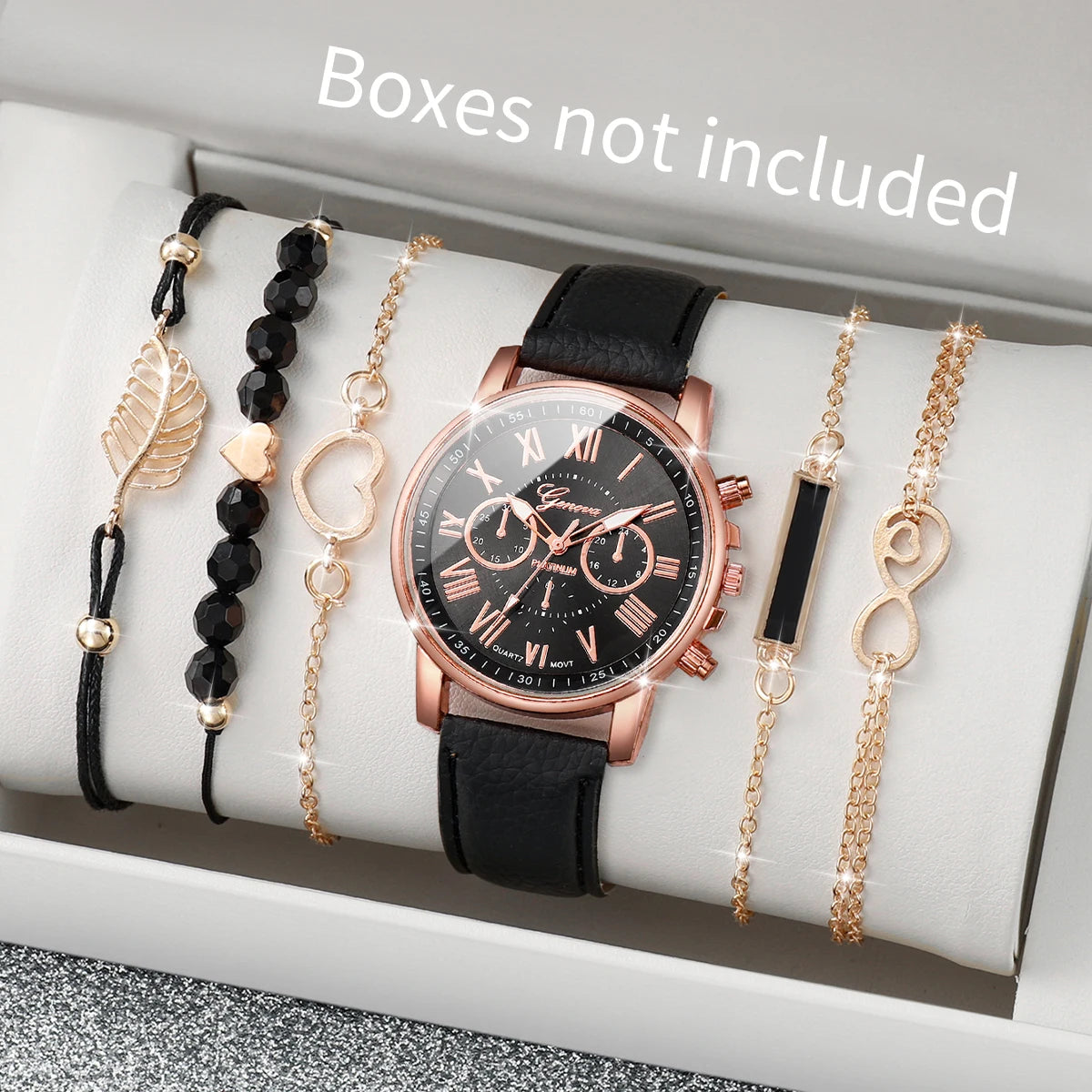 Surprise Mystery Watch Set Blind Box- 6PCS Fashion Women Watches Bracelets Set Casual Leather Band Wristwatches（Without Box）