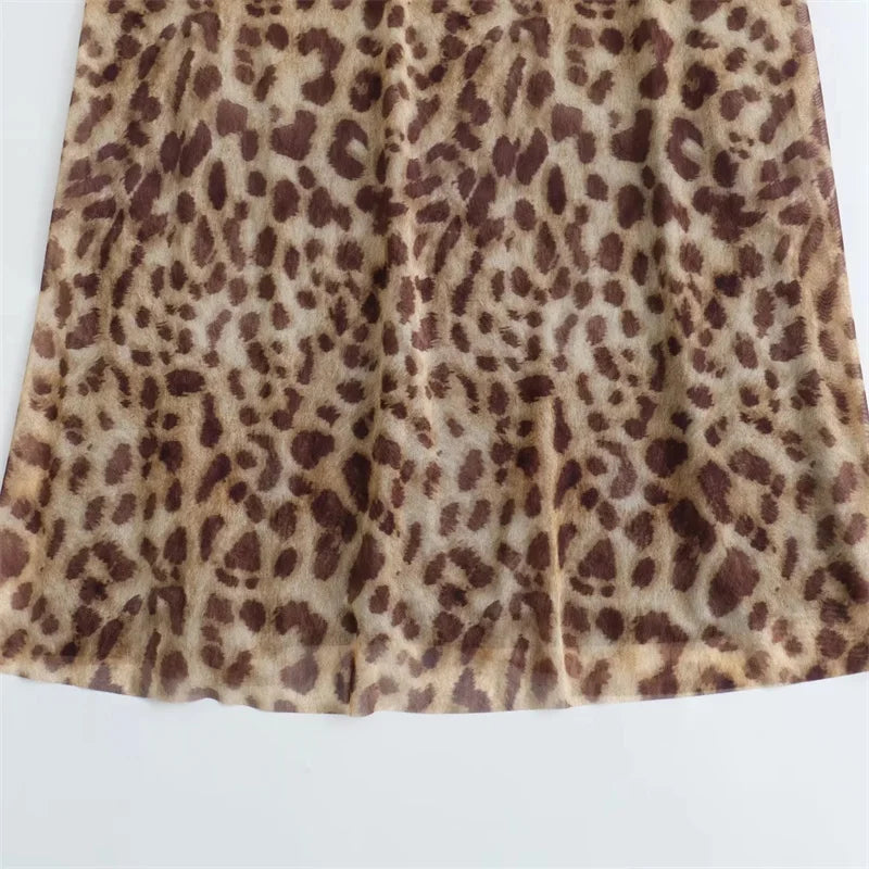 Leopard Print Long Dress Women Tulle Backless Slip Dress Woman Summer Sexy Holiday Dresses 2024 Vintage Midi Party Dresses