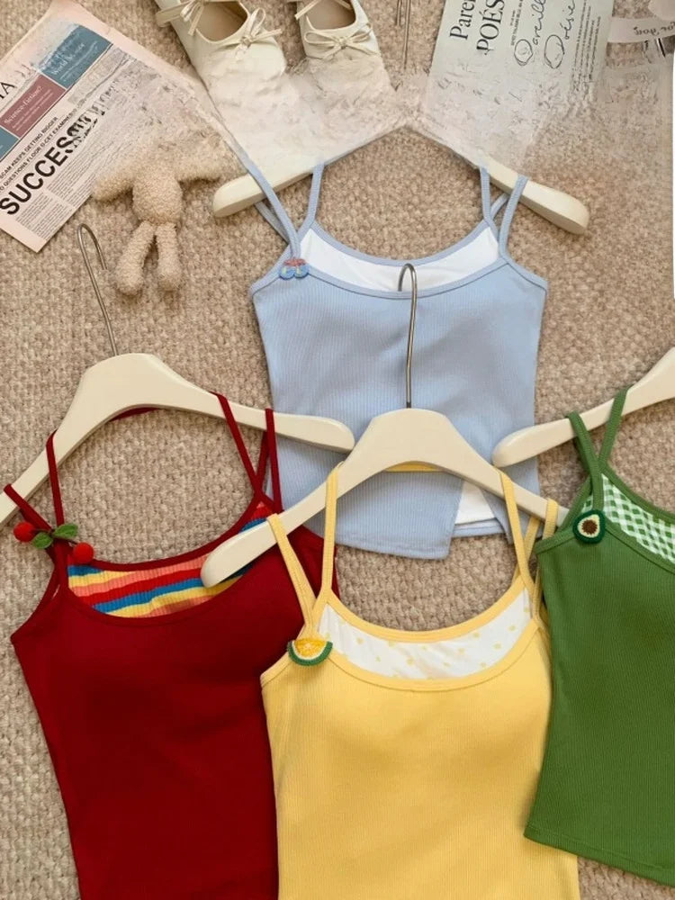 Summer Beach Vacation Women's Sleeveless Neck Hanging Top Breathable Short Length Micro Elastic Pure Color Embroidered Crop Top