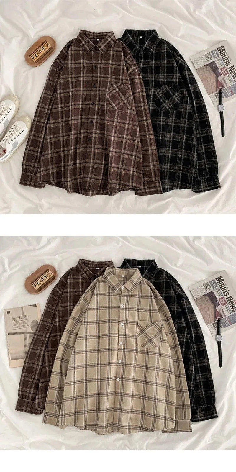 Plaid shirt women long sleeve retro port taste loose size women Korean version of the spring wear student jacket