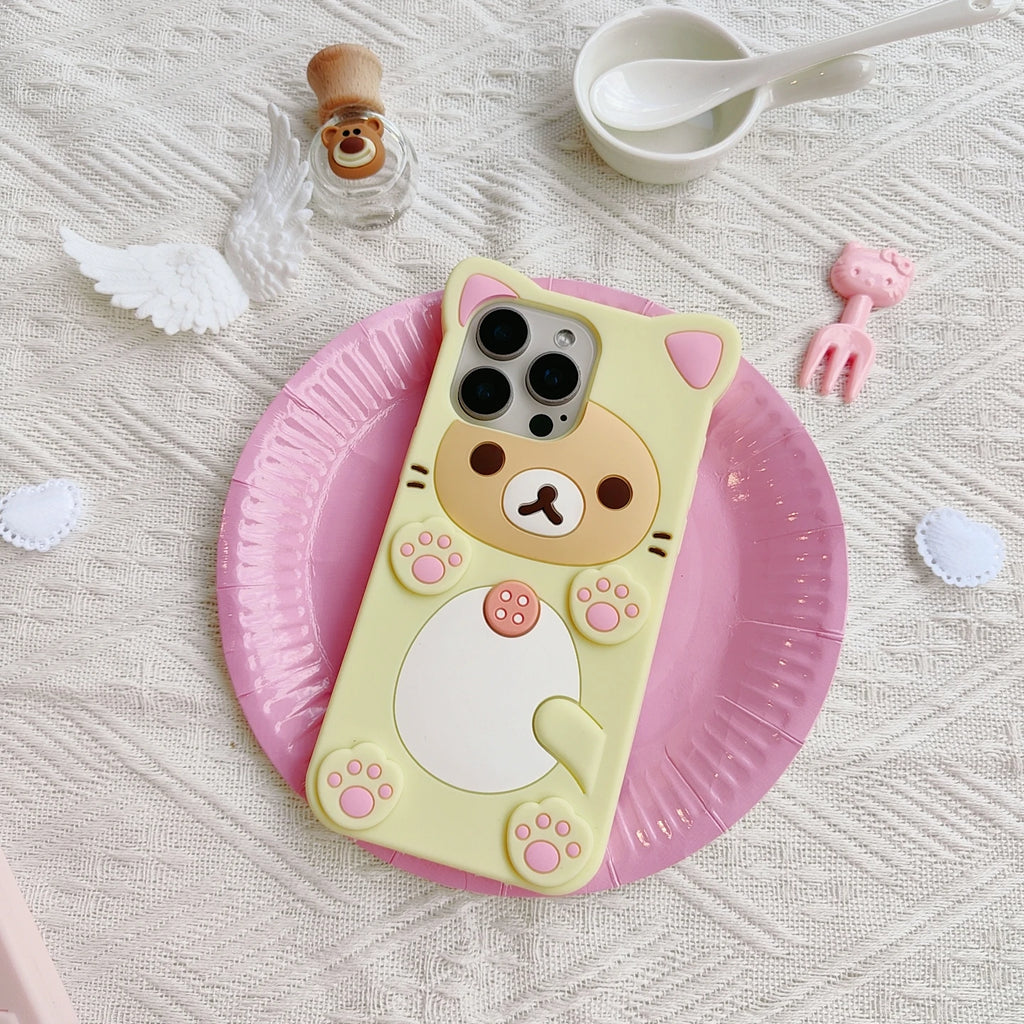 Cute Rilakkuma Bear For iPhone 17 16 15 14 13 12 11 Pro Max 5 6 7 8Plus XS XR X 17promax Kawaii Cartoon Silicone Soft Cover Case