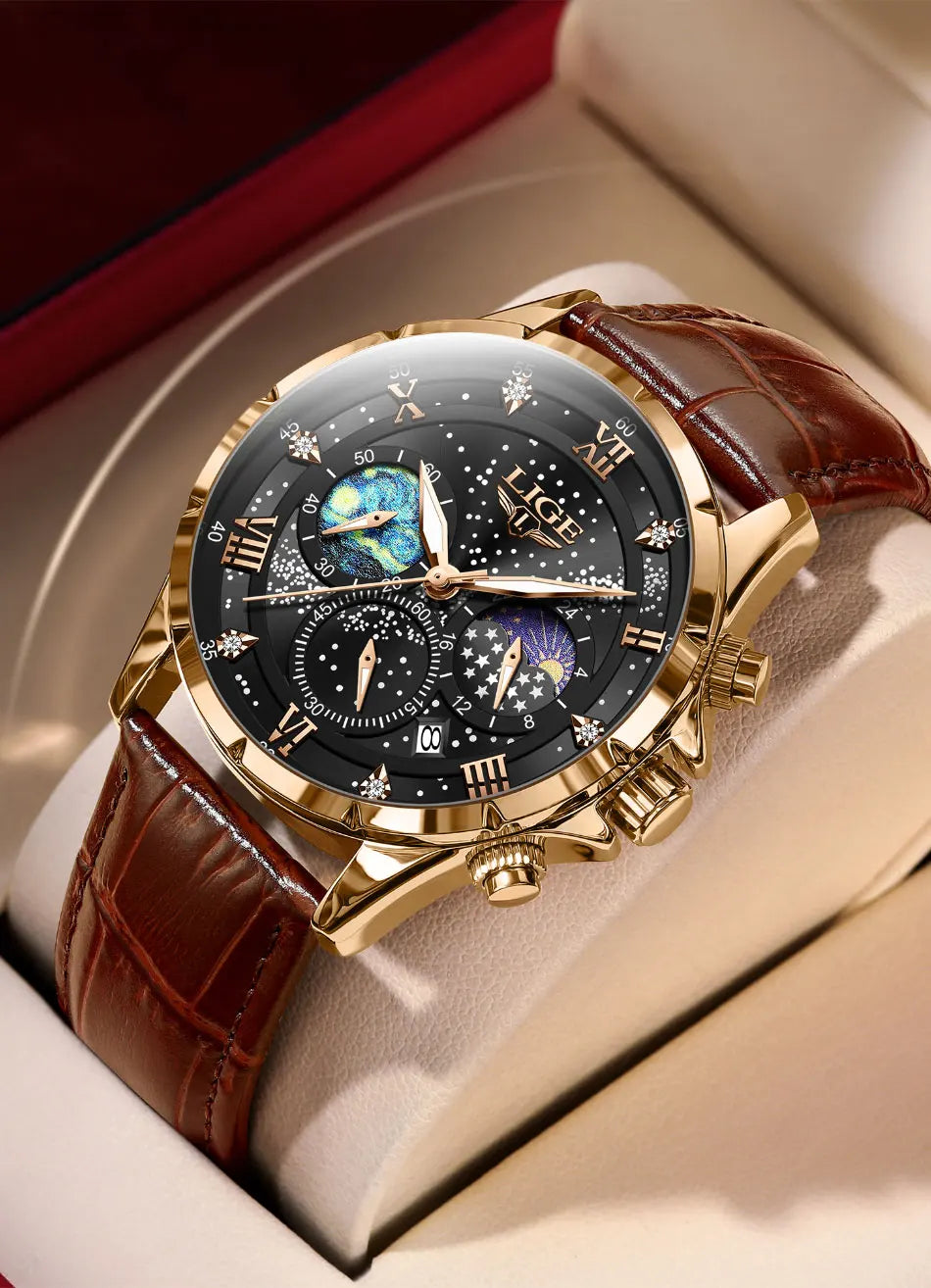 LIGE Men Watches Casual Sport Watch Men Luxury Waterproof Date Watches Luminous Chronograph Wristwatch Male Quartz Leather Clock