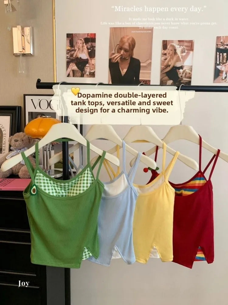 Summer Beach Vacation Women's Sleeveless Neck Hanging Top Breathable Short Length Micro Elastic Pure Color Embroidered Crop Top