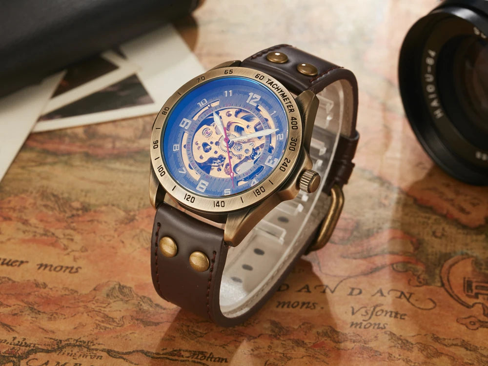 Wrist Watch For Men Waterproof Automatic Mechanical Watch Men's watch Retro montre homme with Genuine Leather relogio masculino