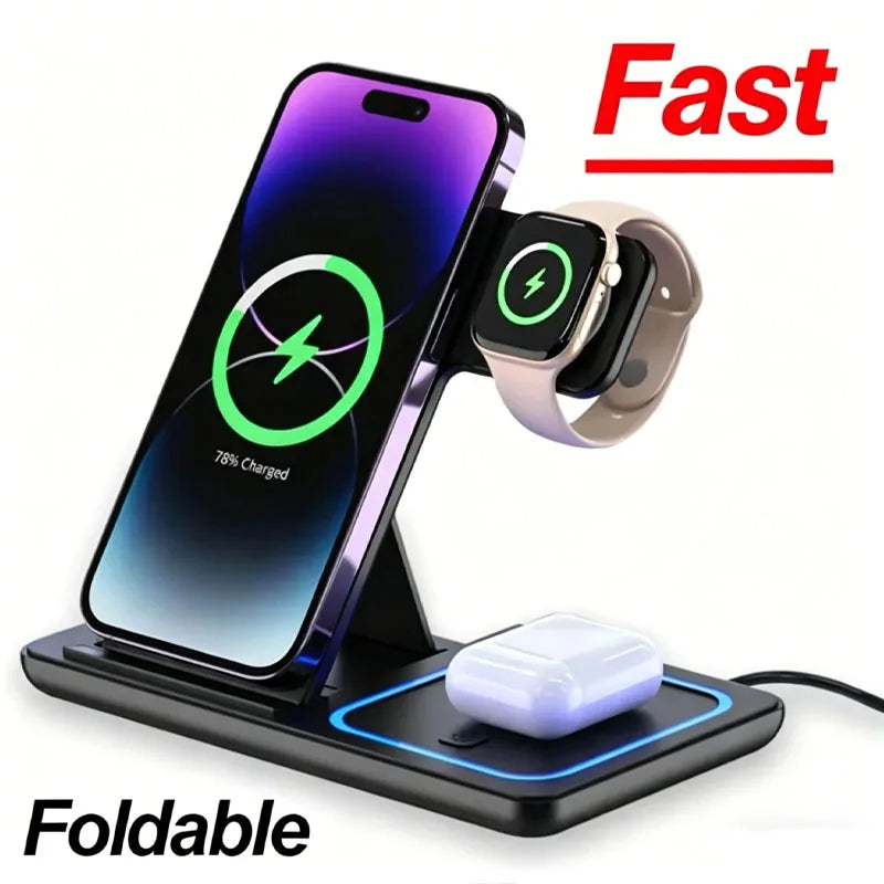 3'ü 1 Arada 30W Katlanabilir Kablosuz Şarj İstasyonu | iPhone & iWatch & AirPods Uyumlu