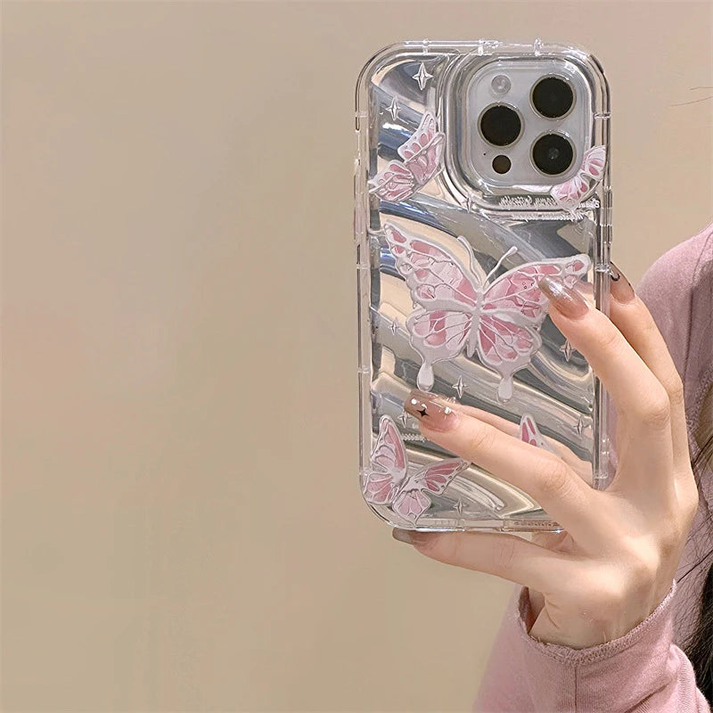 iPhone 17-7 Serisi Kelebek Desenli Şeffaf Silikon Telefon Kılıfı