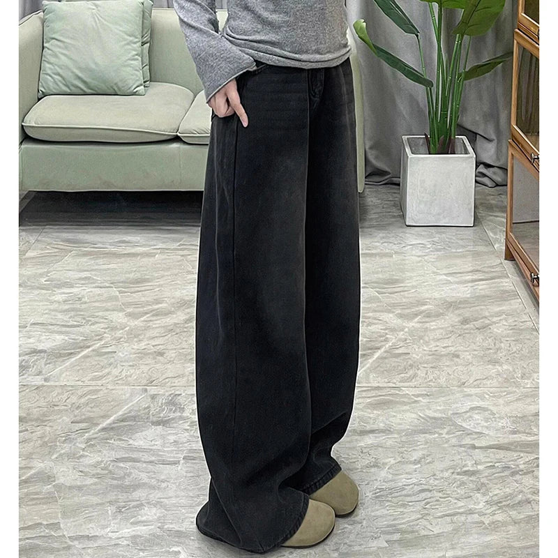 Loose Wide Leg Jeans Women's High Waist Straight Leg Jeans Casual Style Anti-Wrinkle Comfortable Fit for Pear Shaped Body